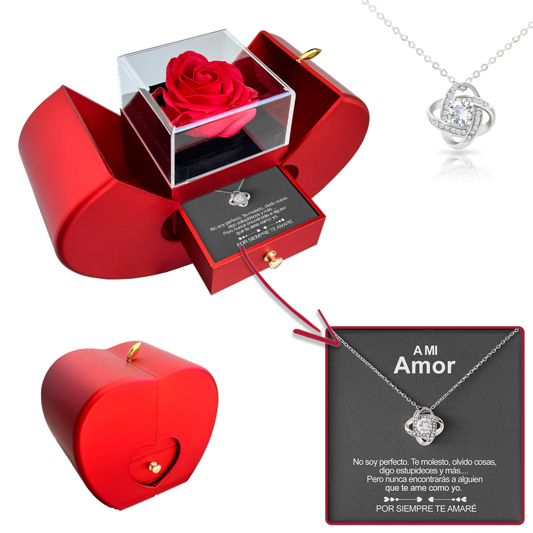 Sterling Silver Necklace - With Real Rose - A mi Amor