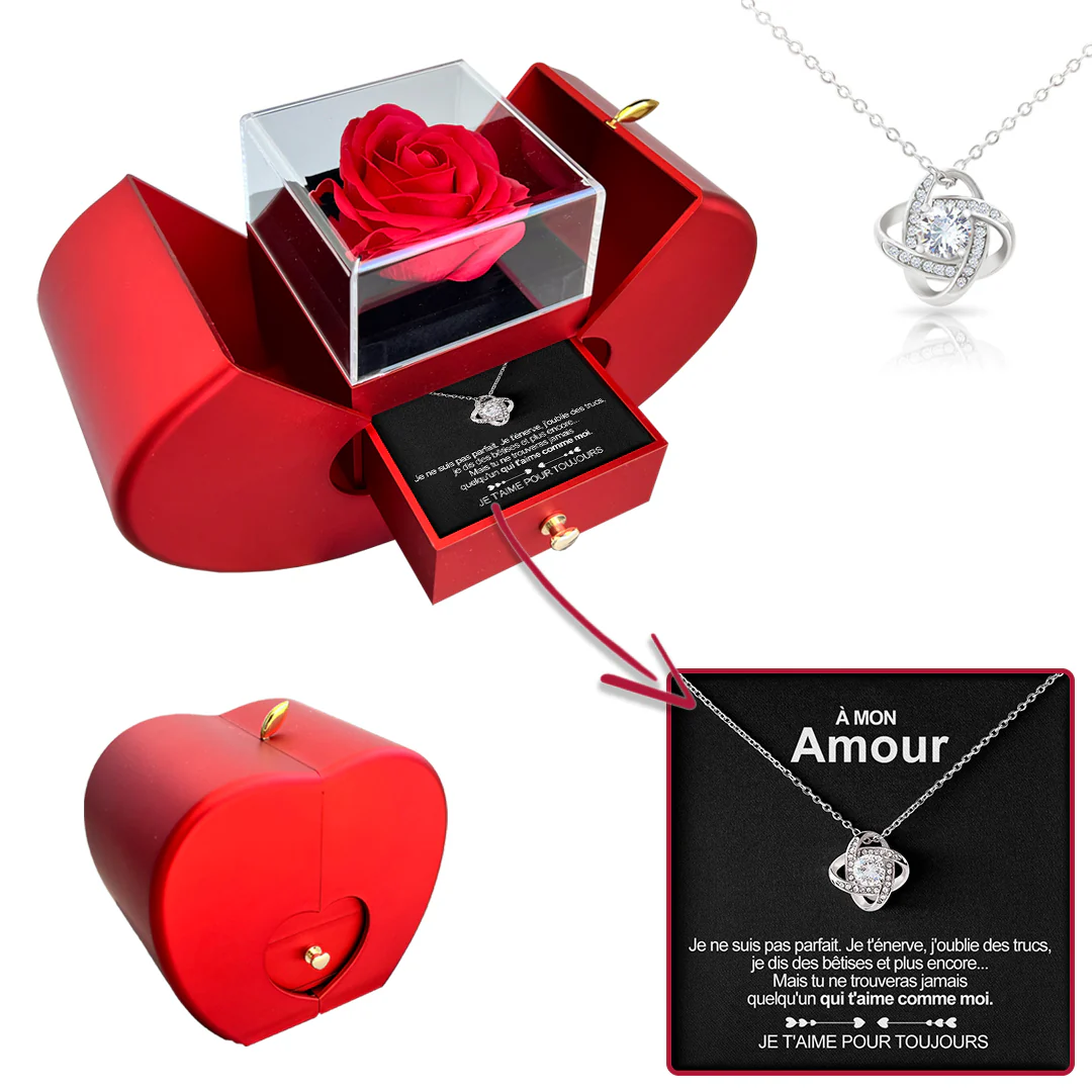 Collier en argent sterling - avec une vraie rose - À mon amour