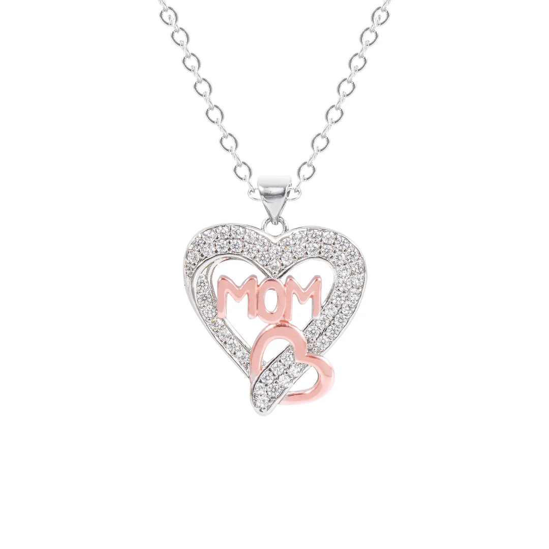 MOM Letter Necklace & Rose Bear Gift Set