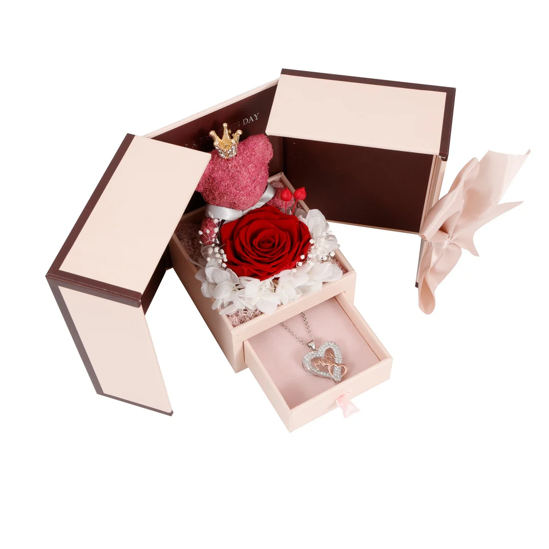MOM Letter Necklace & Rose Bear Gift Set - Image 11