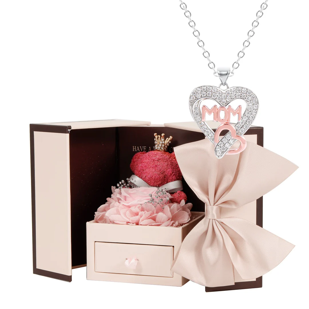 MOM Letter Necklace & Rose Bear Gift Set - Image 4