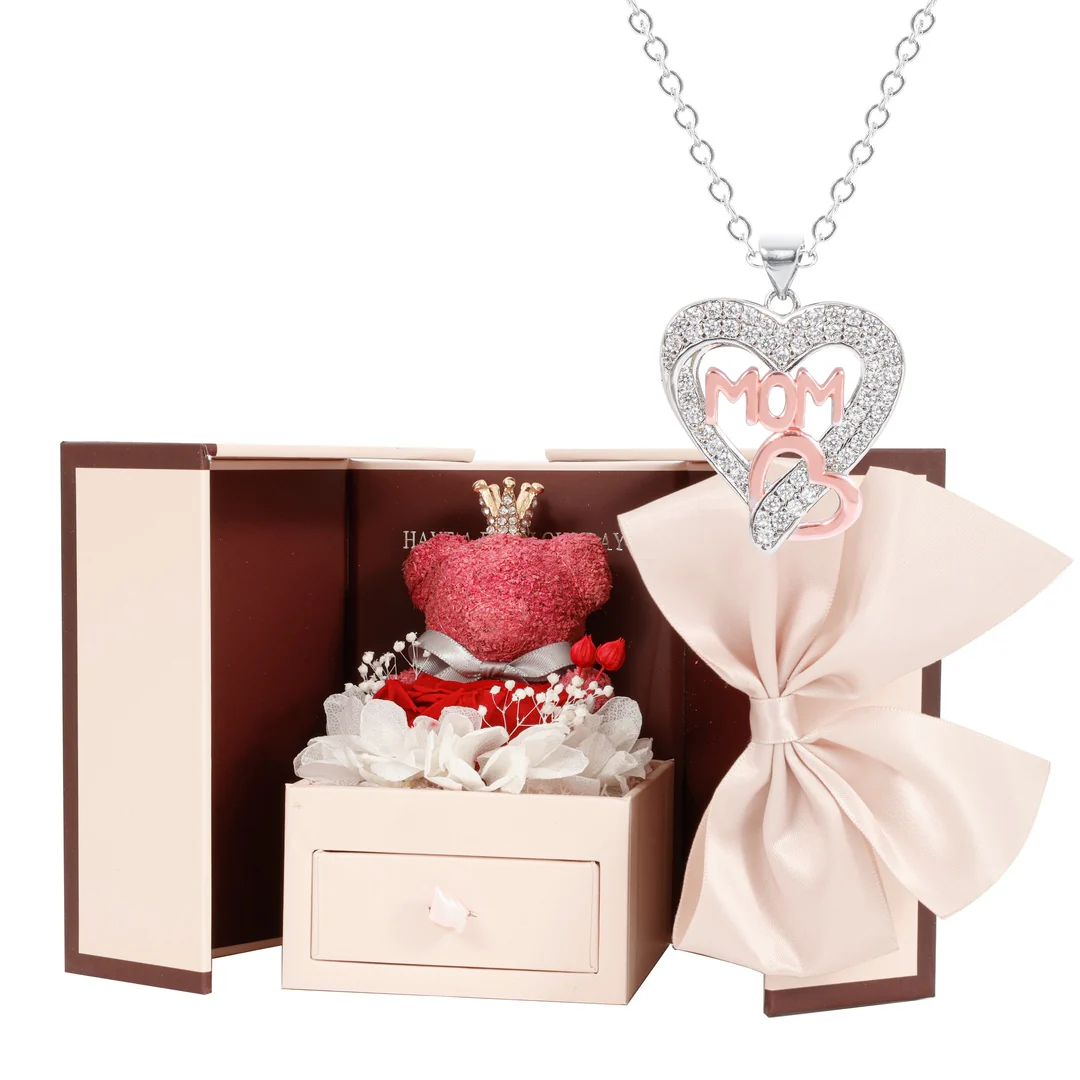 MOM Letter Necklace & Rose Bear Gift Set - Image 5