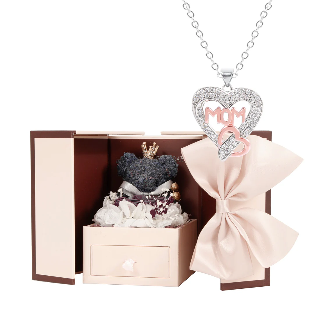 MOM Letter Necklace & Rose Bear Gift Set - Image 8