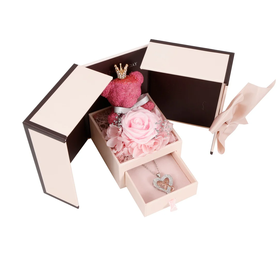 MOM Letter Necklace & Rose Bear Gift Set - Image 9