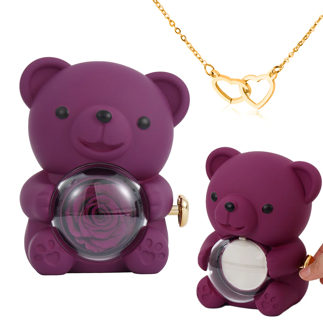 Engraved Heart Necklace - with real Rose Bear Giftbox - Image 10