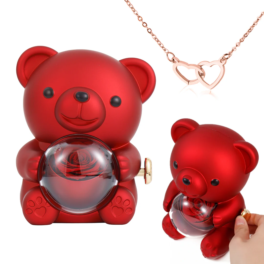 Engraved Heart Necklace - with real Rose Bear Giftbox - Image 13