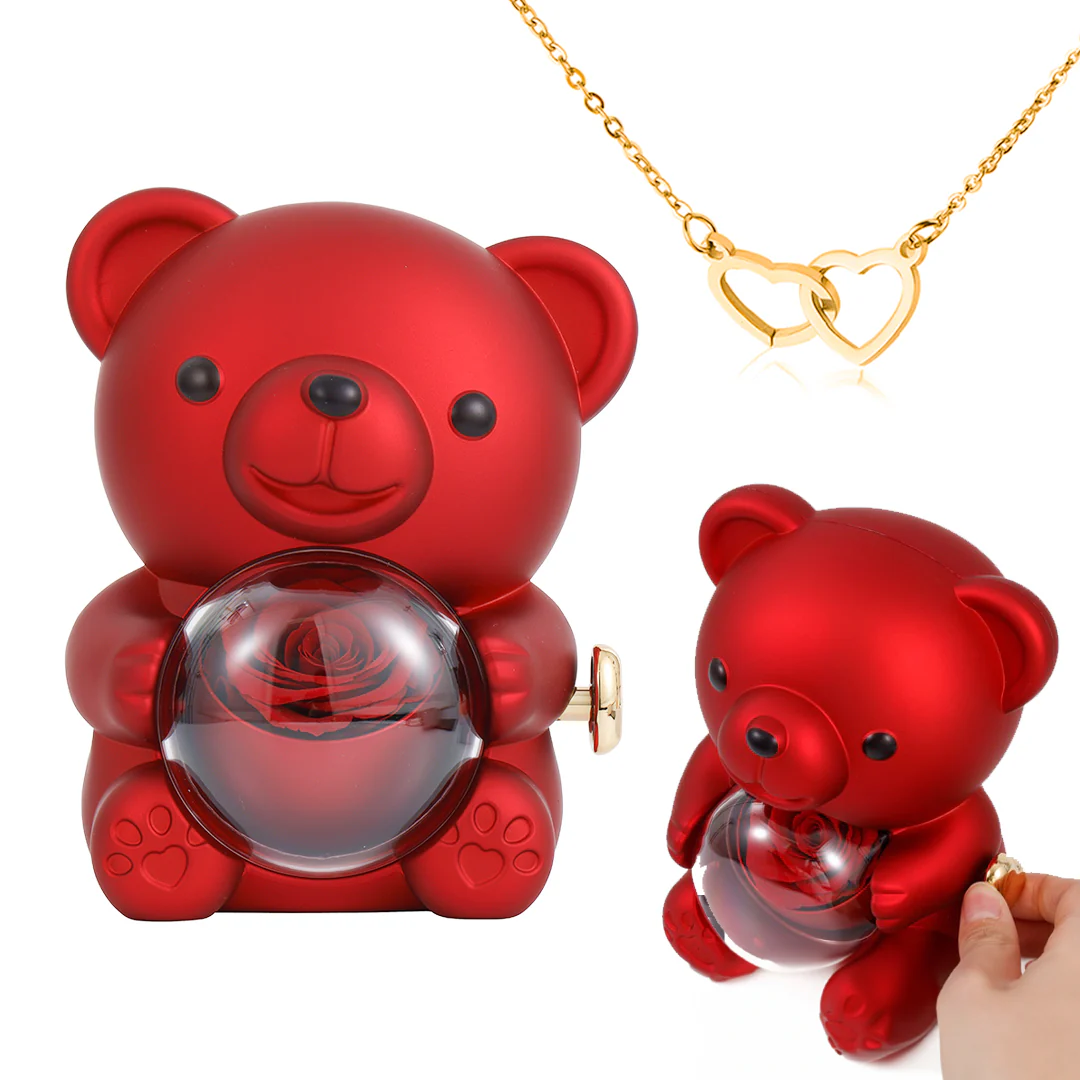 Engraved Heart Necklace - with real Rose Bear Giftbox - Image 4