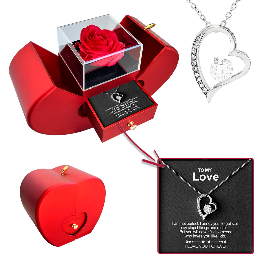Sterling Silver Necklace - With Real Rose - My Love