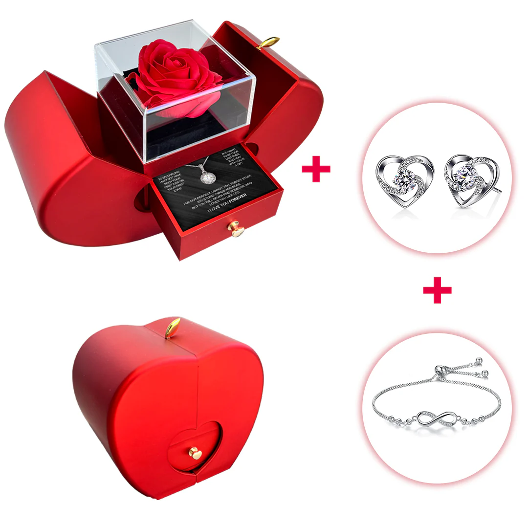 Sterling Silver Necklace with Real Rose + Earrings & Bracelet - Image 3