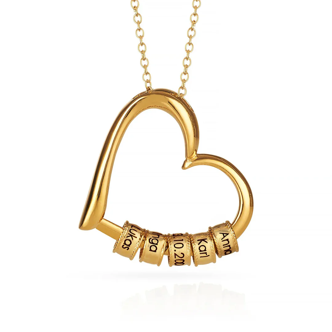 Charming Heart Necklace with Engraved Beads - Image 2