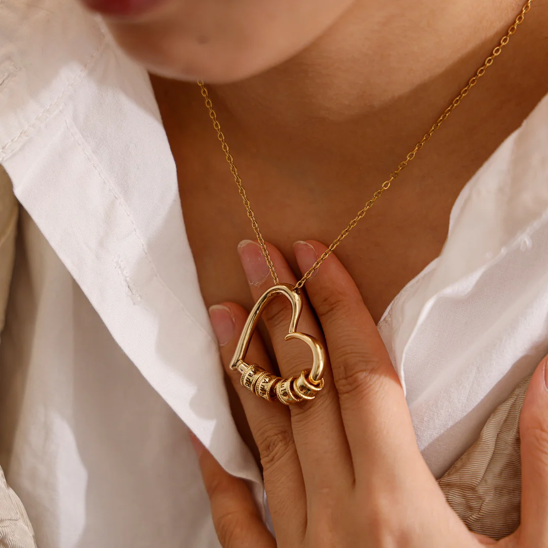 Charming Heart Necklace with Engraved Beads - Image 3