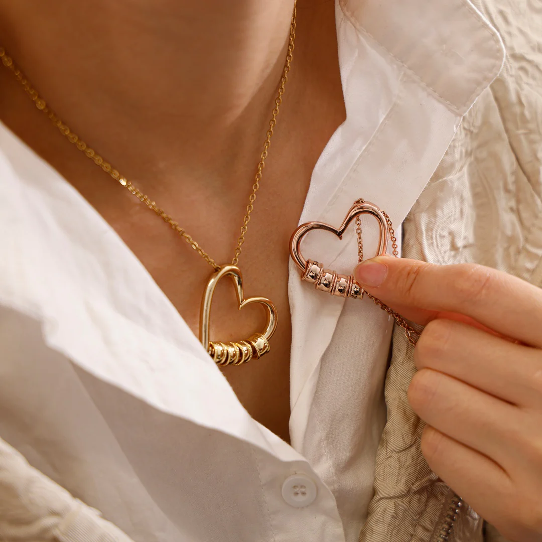Charming Heart Necklace with Engraved Beads - Image 4