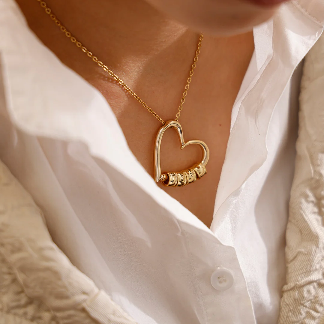 Charming Heart Necklace with Engraved Beads - Image 5