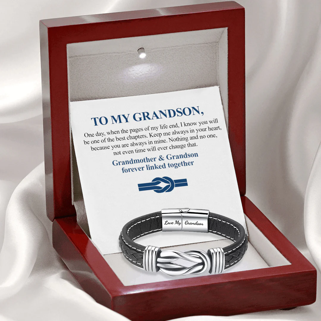 Leather wristband - Forever connected - To my Grandson - Image 2