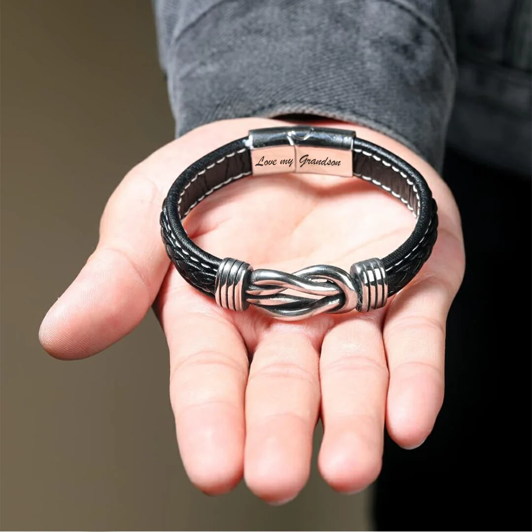 Leather wristband - Forever connected - To my Grandson - Image 3