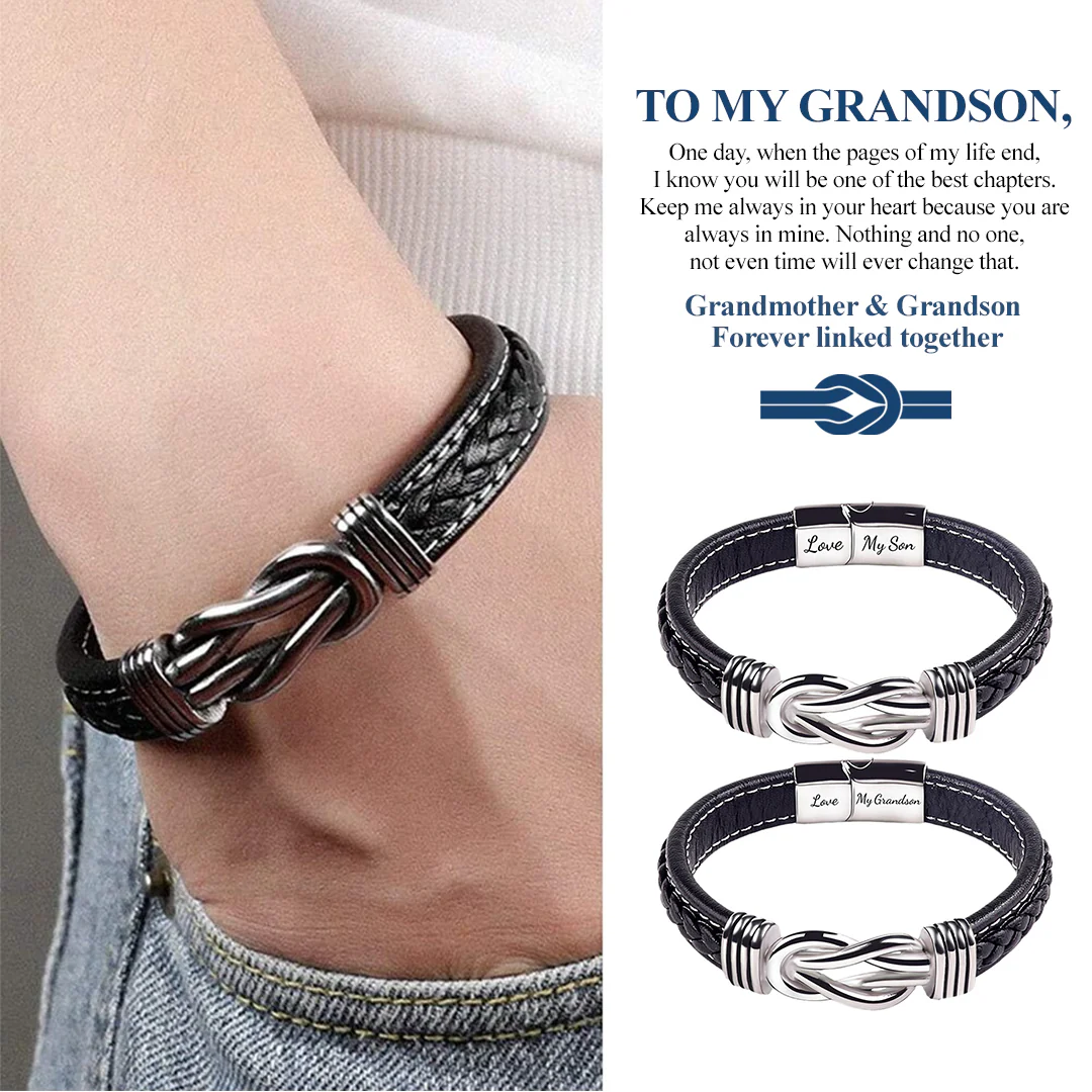 Leather wristband - Forever connected - To my Grandson - Image 6