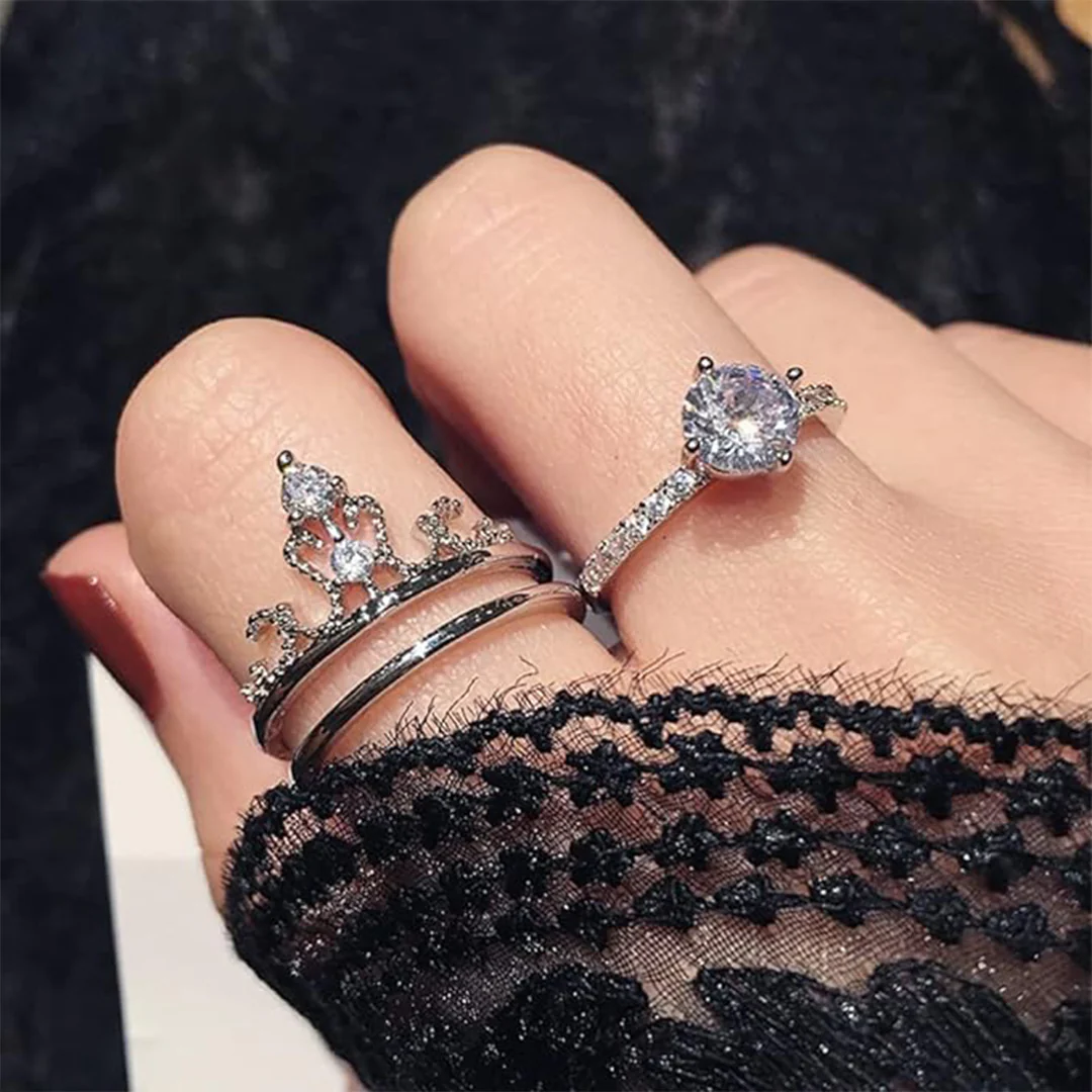 Sterling Silver Crown Ring Set - Luxury box - Image 3
