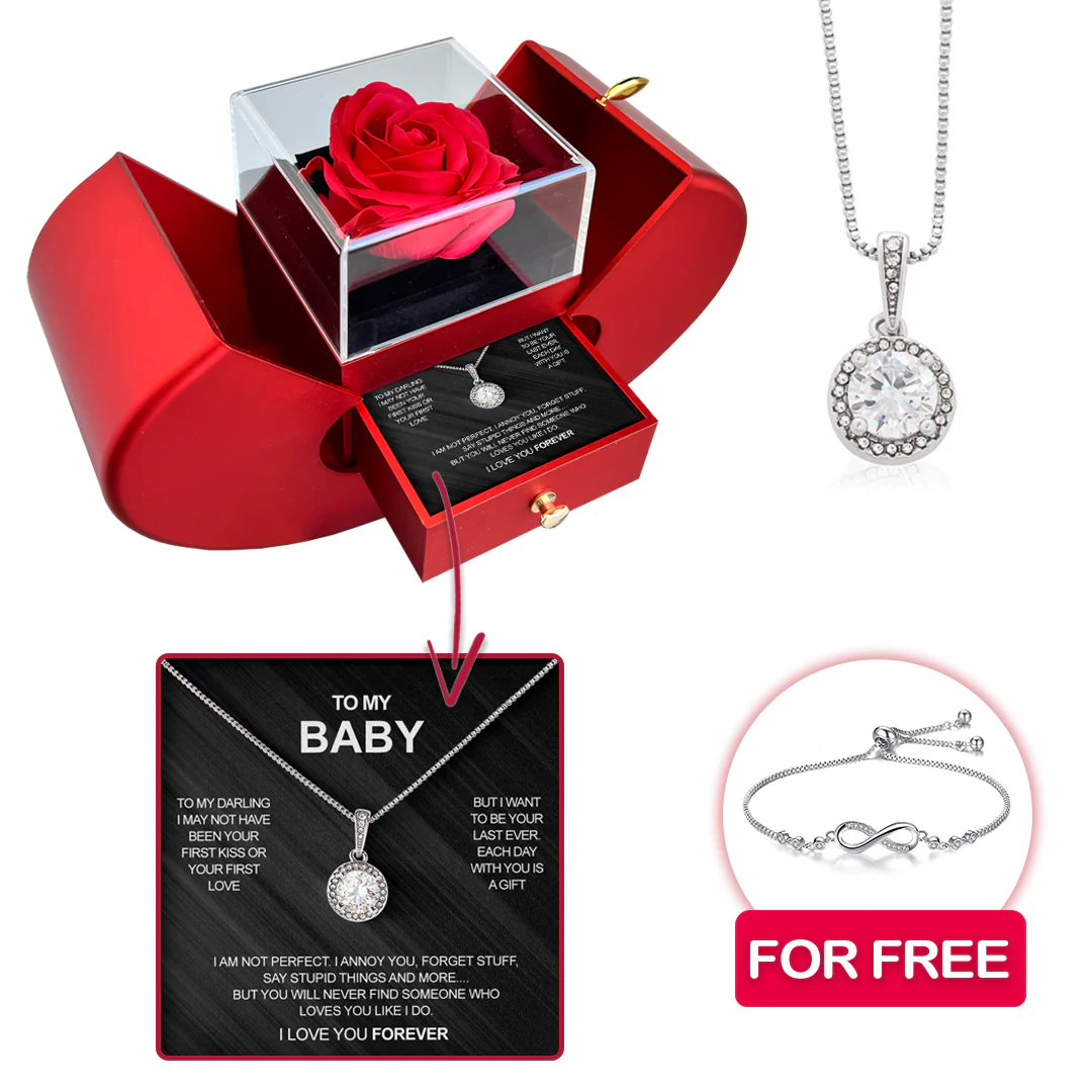 Sterling Silver Necklace with Real Rose + FREE BRACELET