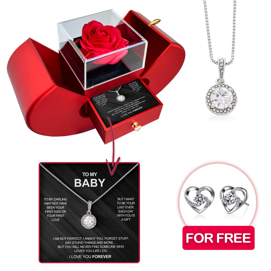 Sterling Silver Necklace with Real Rose + FREE EARRINGS