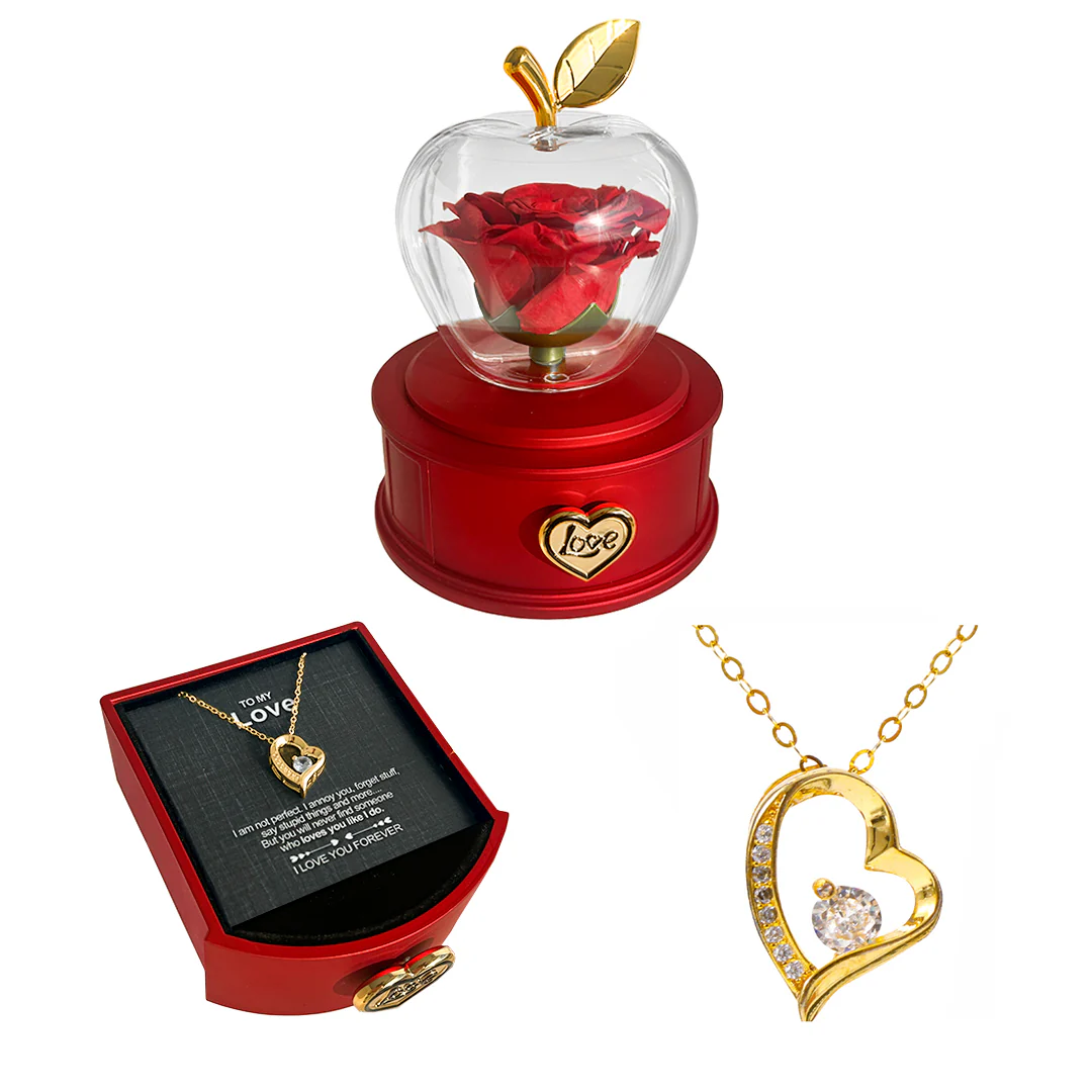 14k White Gold Necklace - With real Rose - To my Love