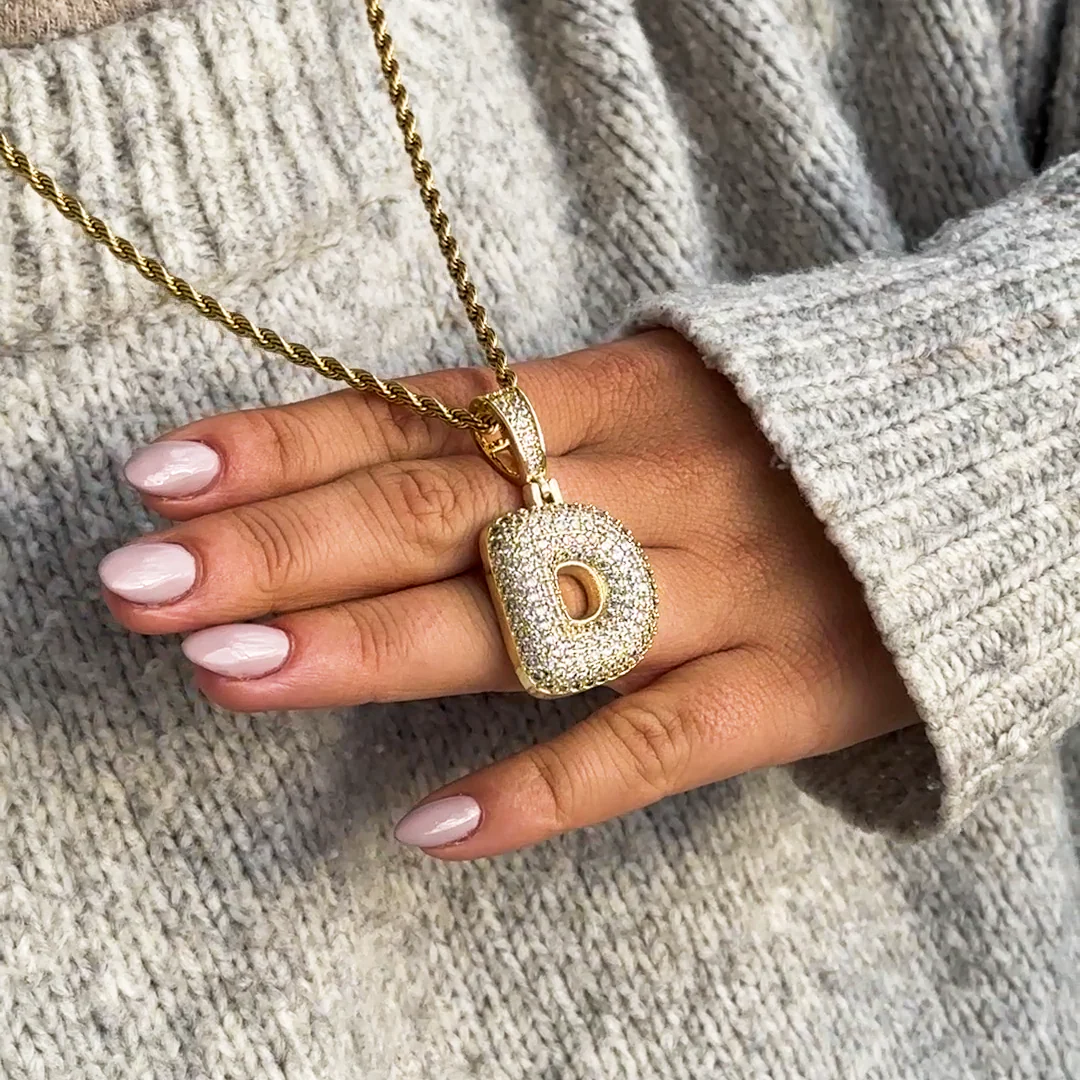 ICY Bubble Letter Initial Necklace - Image 2