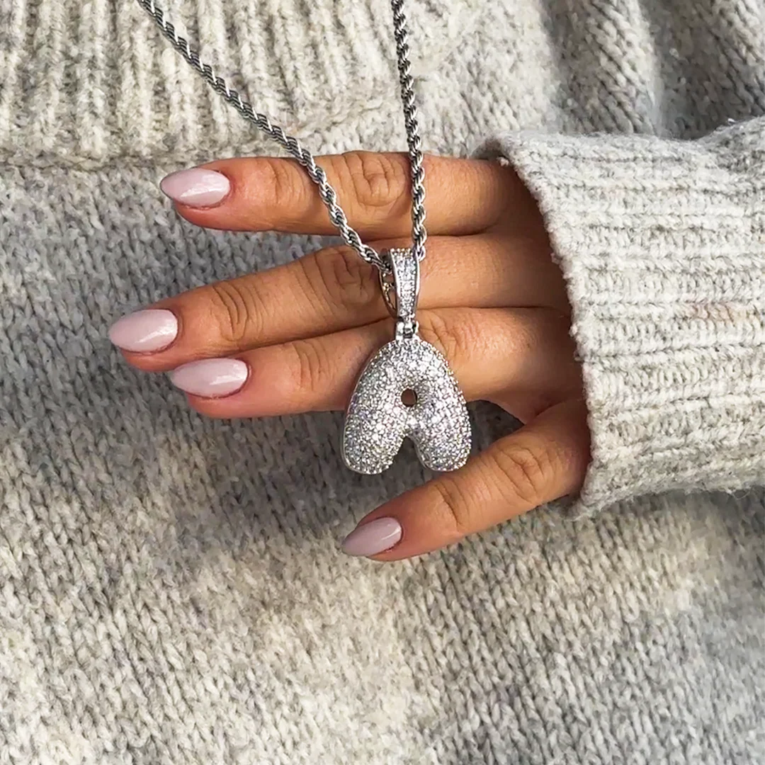 ICY Bubble Letter Initial Necklace - Image 4