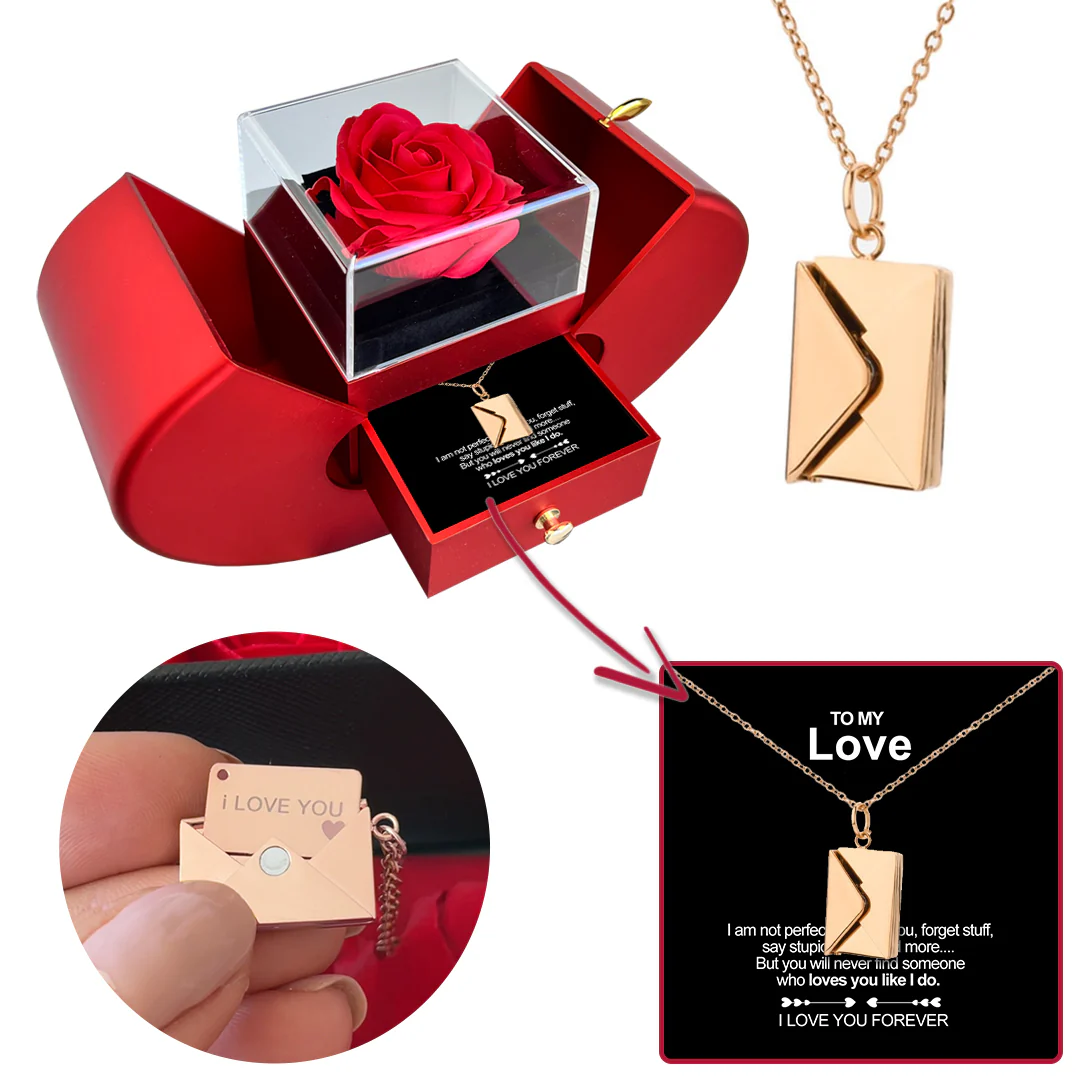 Necklace with a secret message - Real Rose - I love you - Image 2