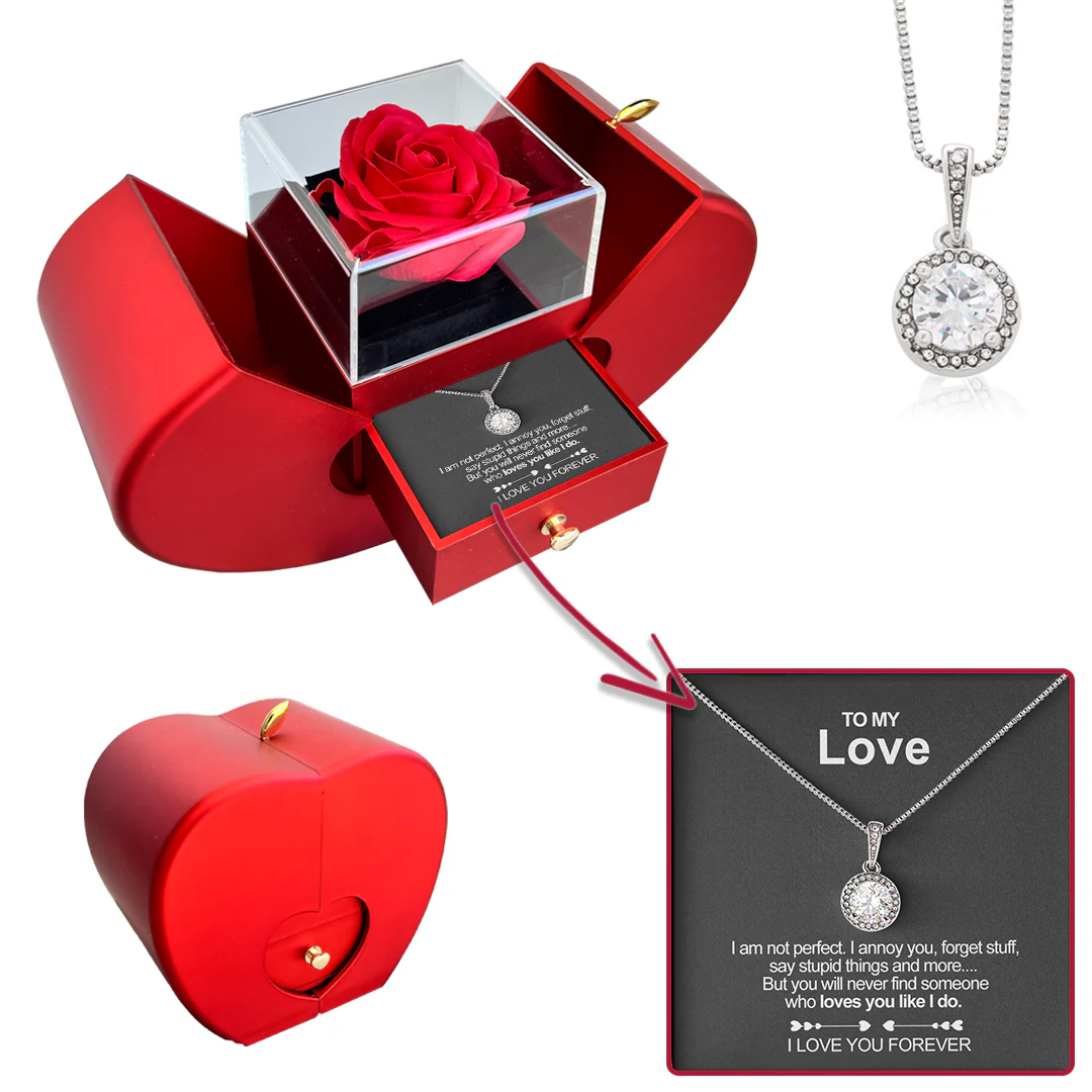 Sterling Silver Necklace - With Real Rose To My Love