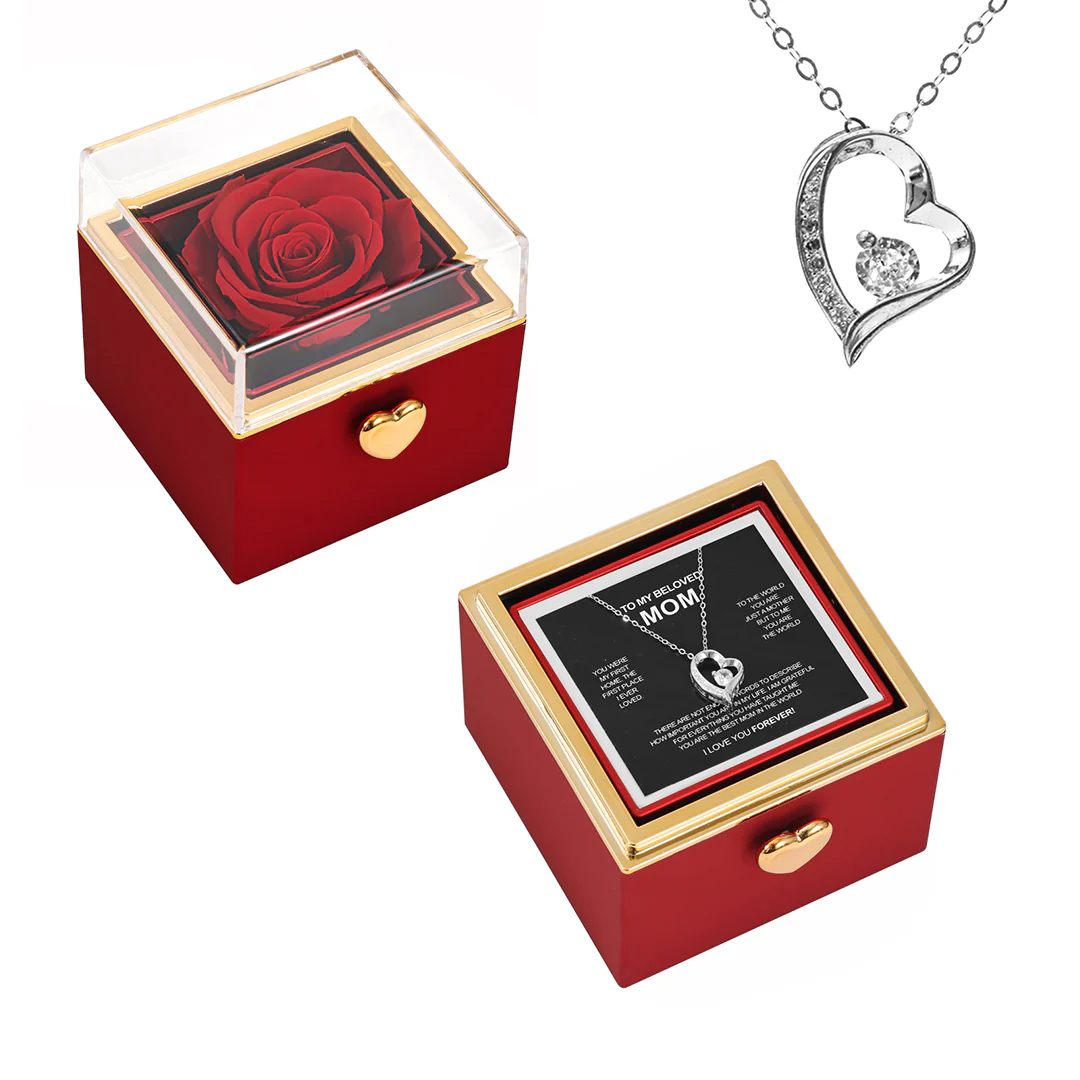 14K White Gold Necklace with Surprise Rosebox - To My Mom