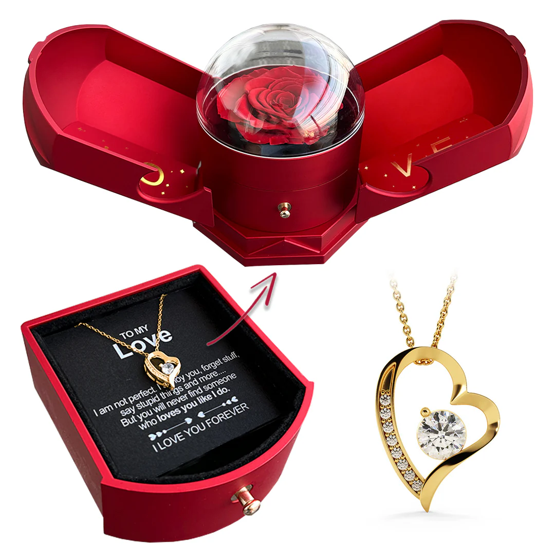 14k White Gold Necklace - With real Rose - To my Love - Image 3