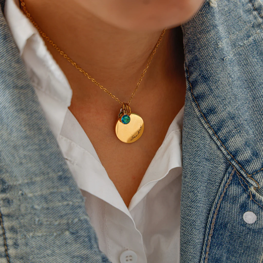 Personalised Sterling Silver Age, Disc and Birthstone Necklace - Image 3