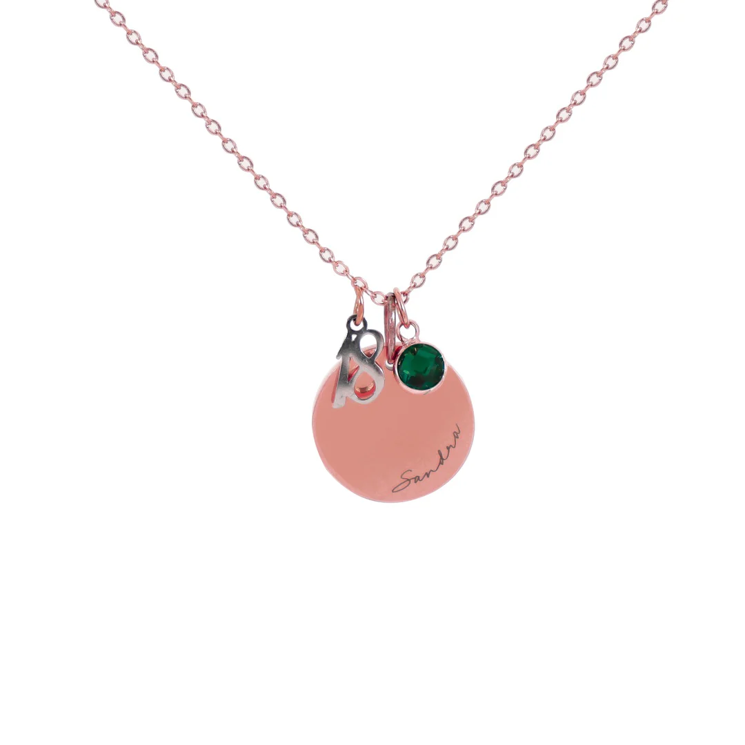 Personalised Sterling Silver Age, Disc and Birthstone Necklace - Image 4