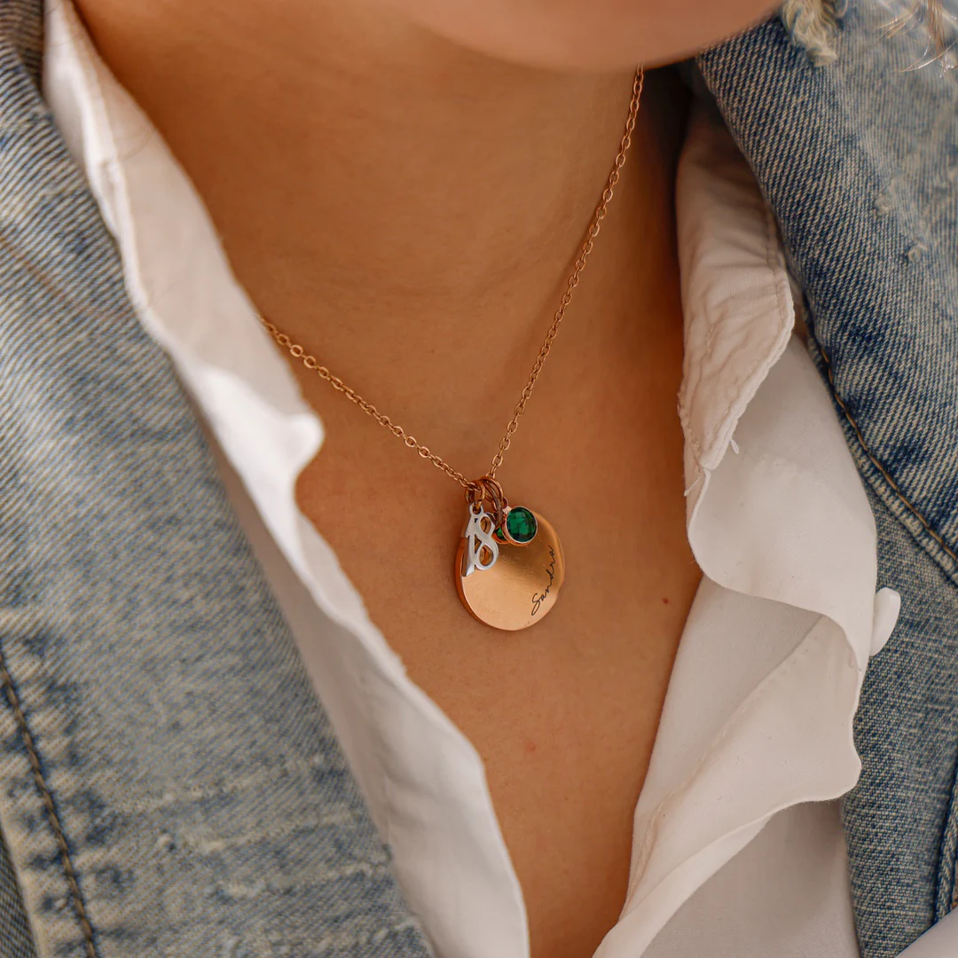 Personalised Sterling Silver Age, Disc and Birthstone Necklace - Image 5