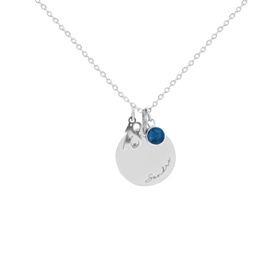 Personalised Sterling Silver Age, Disc and Birthstone Necklace - Image 6