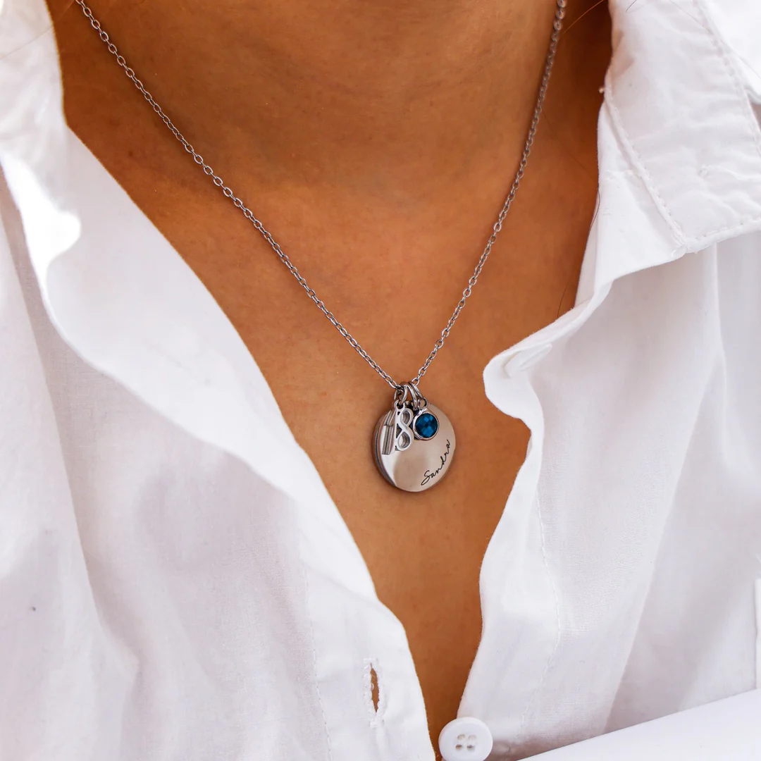 Personalised Sterling Silver Age, Disc and Birthstone Necklace - Image 7