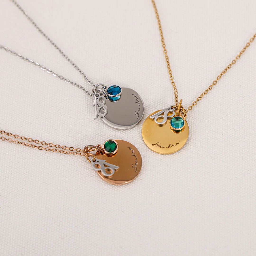 Personalised Sterling Silver Age, Disc and Birthstone Necklace - Image 8
