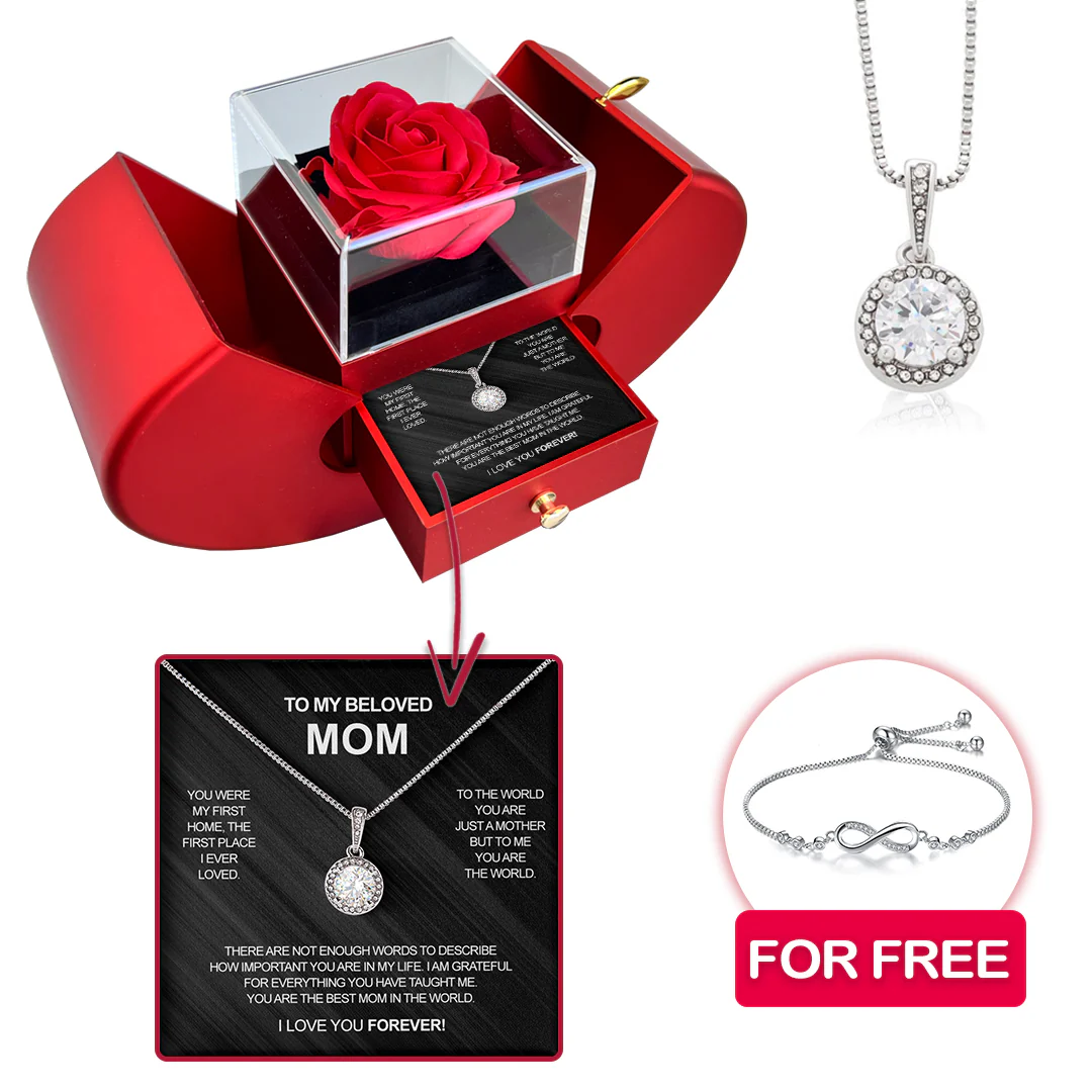Sterling Silver Necklace - With Real Rose - To My Mother