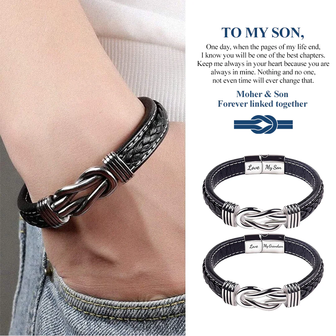 Leather wristband - Forever connected - To my Son - Image 4